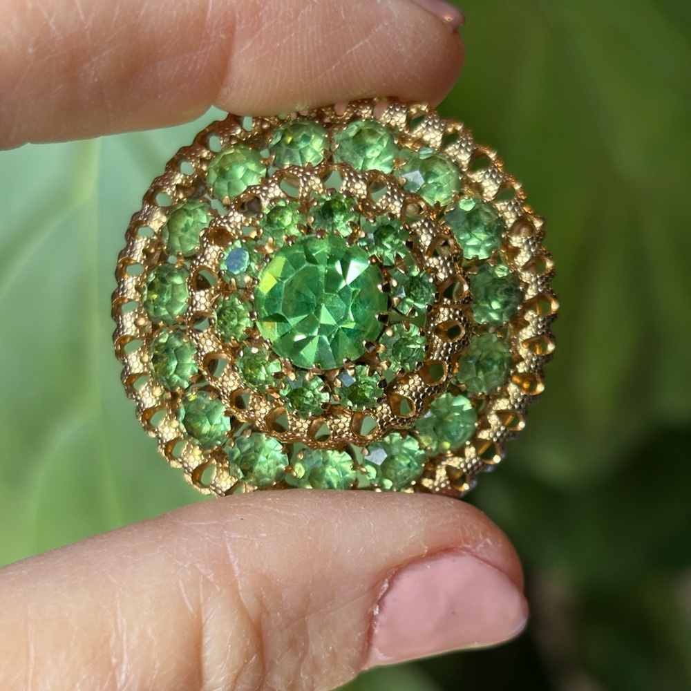 Elegant Green and Gold Statement 1.5 Inch Brooch - Perfect for the Holidays!